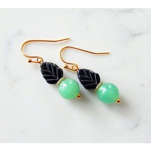 Black and Green Leaf Earrings